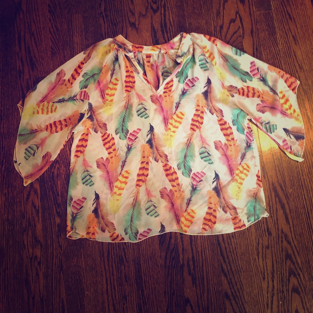 Sheer colorful feather blouse